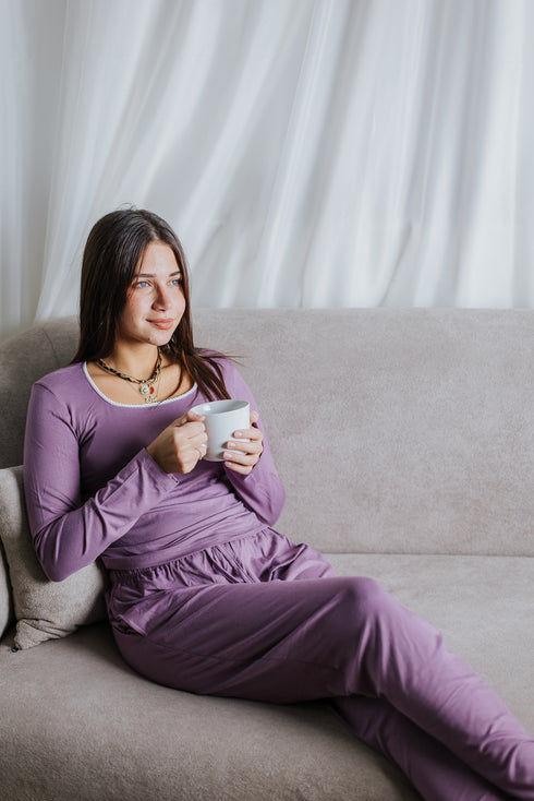 Women Fall pajama set Lavender shirt + Pants